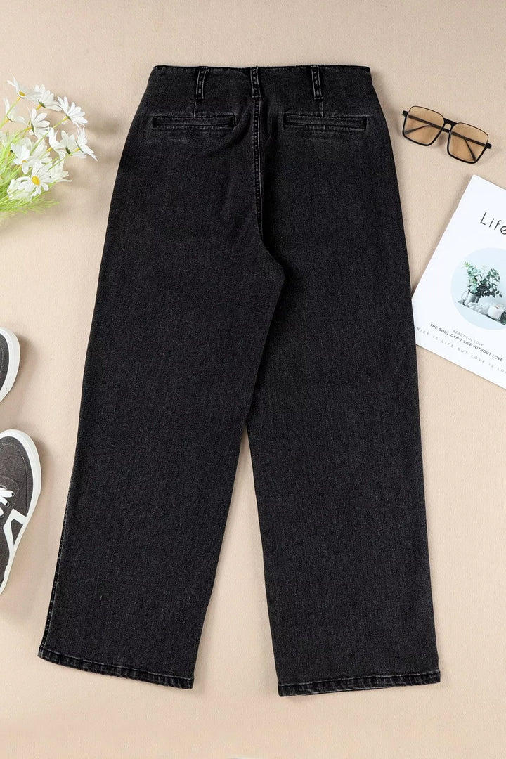 High-rise button-fly wide-leg jeans with patch pockets