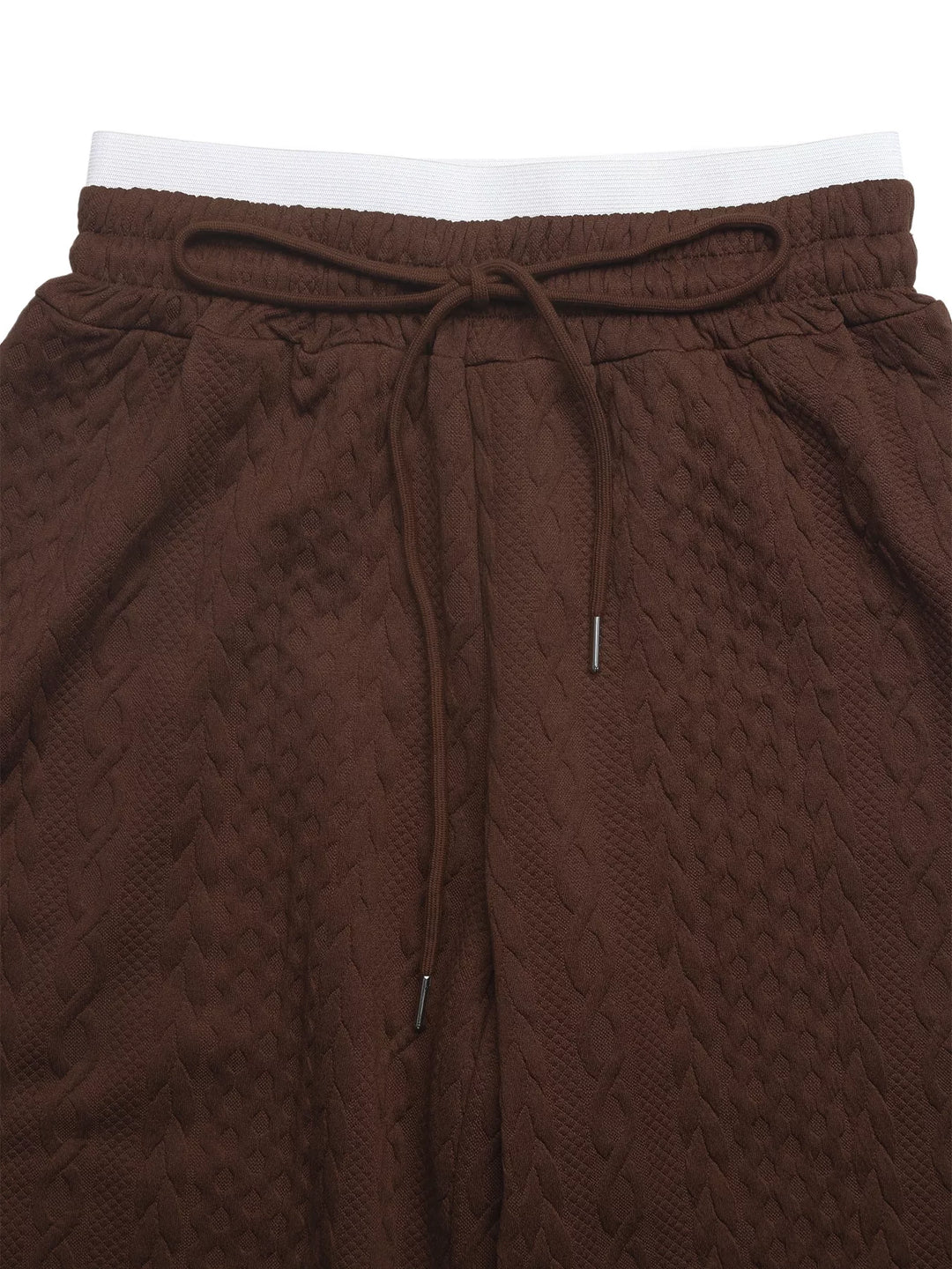 Diamond-textured wide-leg pants with contrast waistband