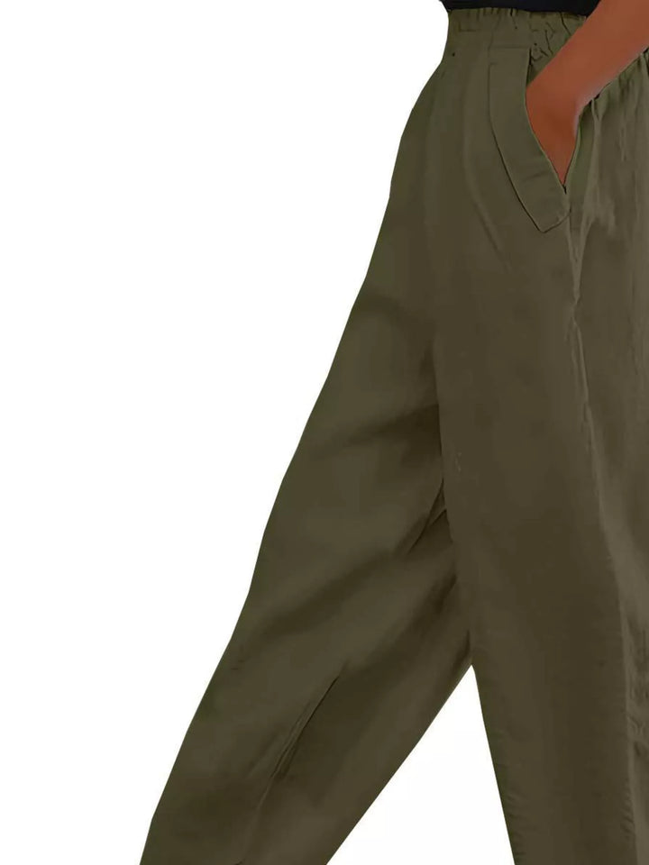 Paperbag waist tapered crop pants with side pockets