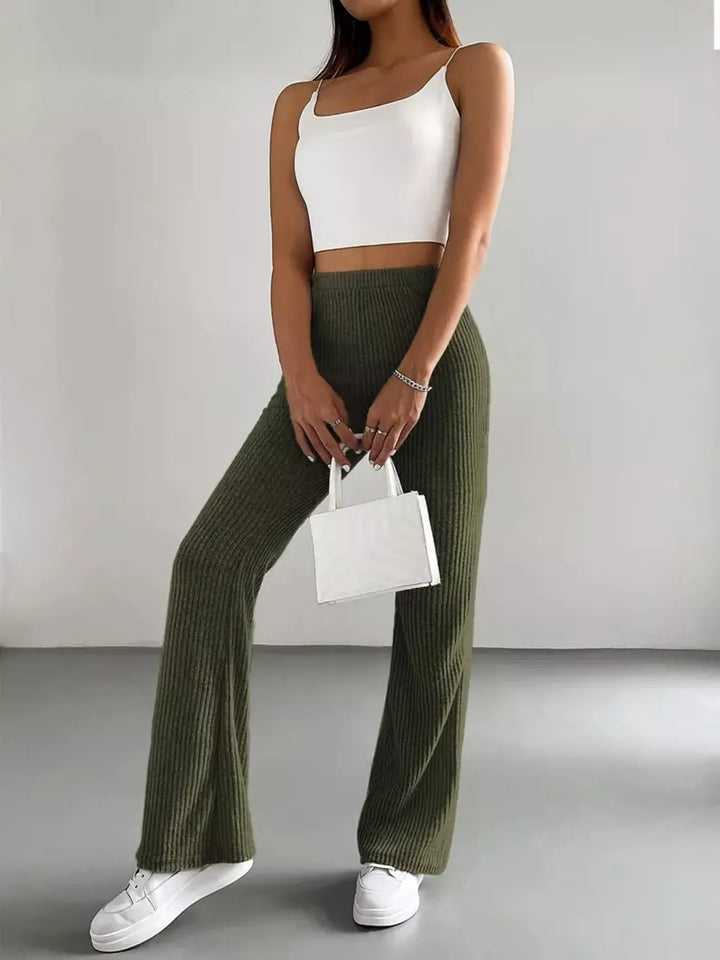 High-rise ribbed knit flare pants