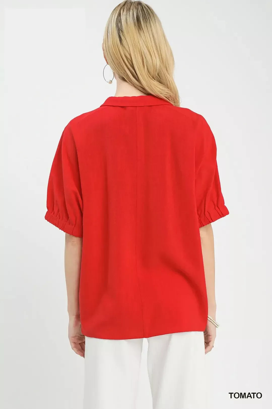 Floral embroidered puff sleeve collared blouse