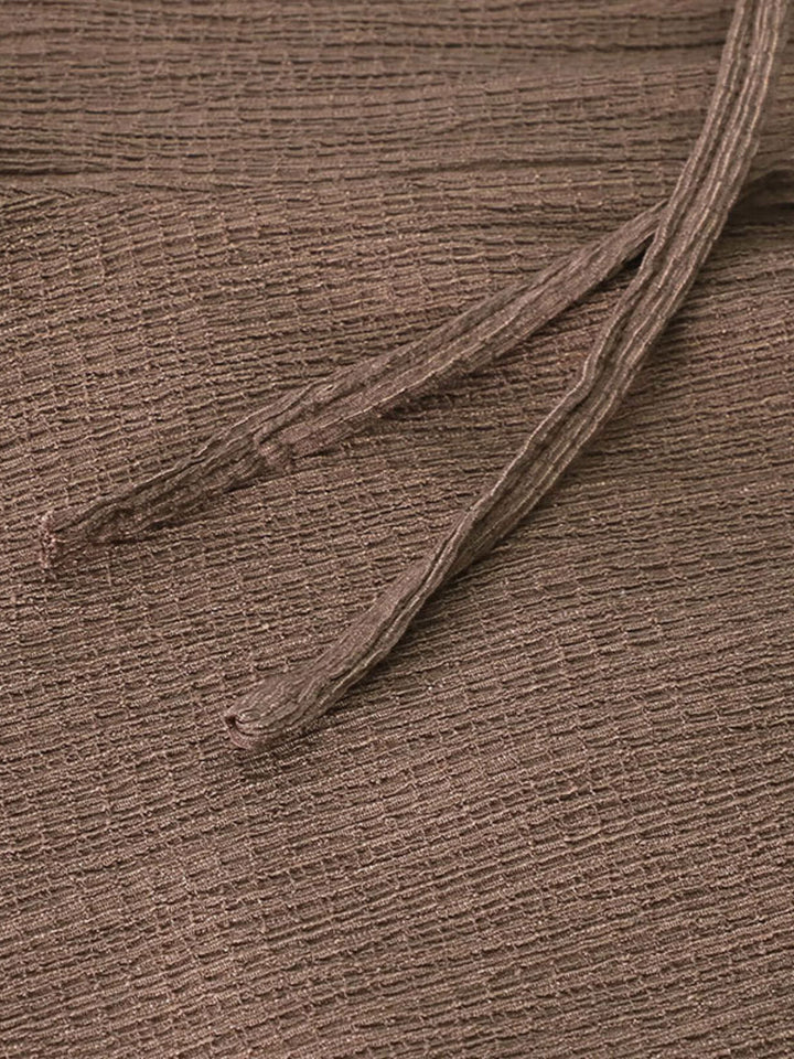Crinkle textured wide leg pants with drawstring waist