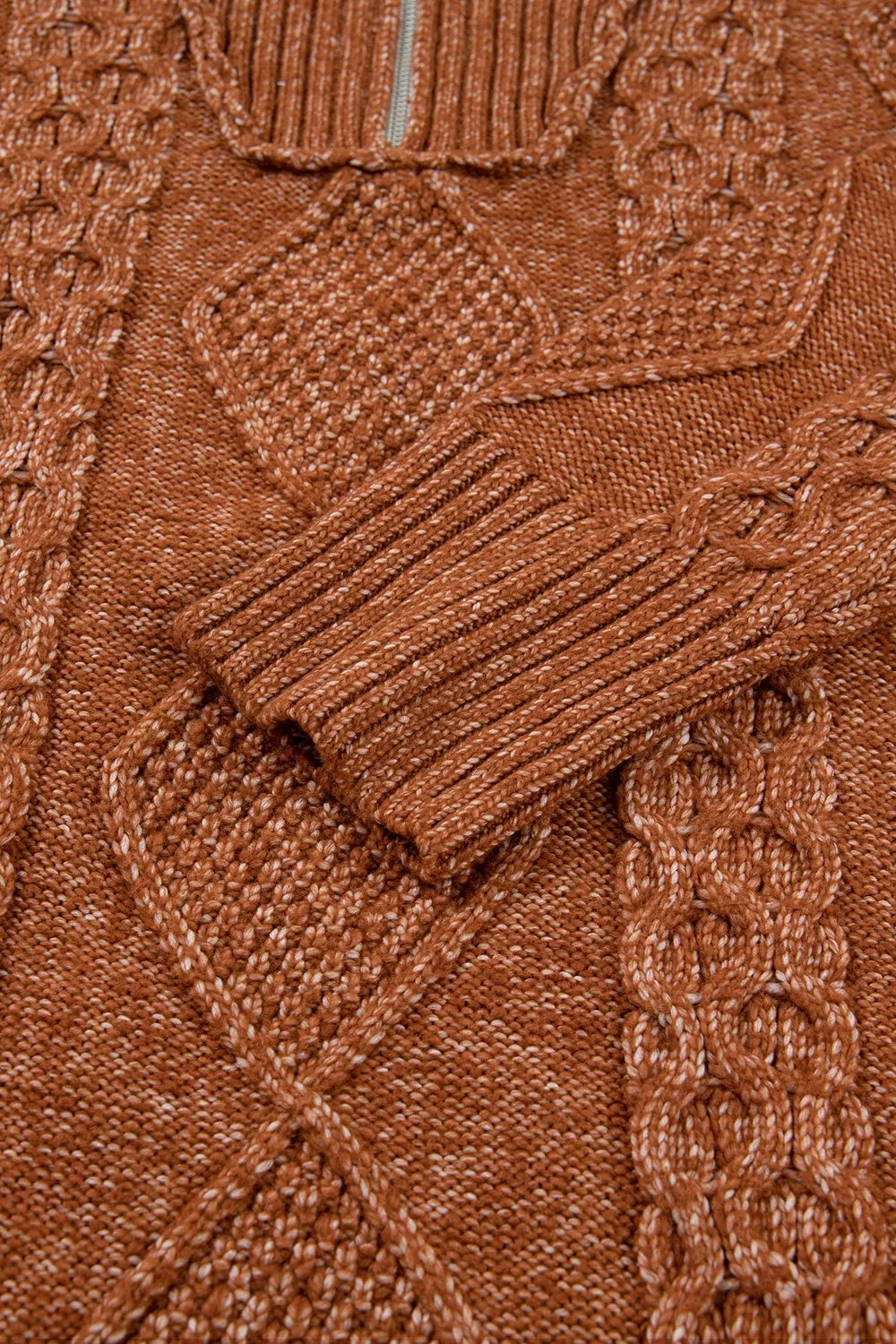 Cable knit quarter-zip mini sweater dress with drop shoulders