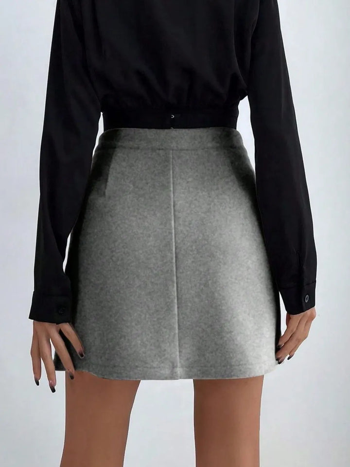 High-rise button-detail A-line mini skirt