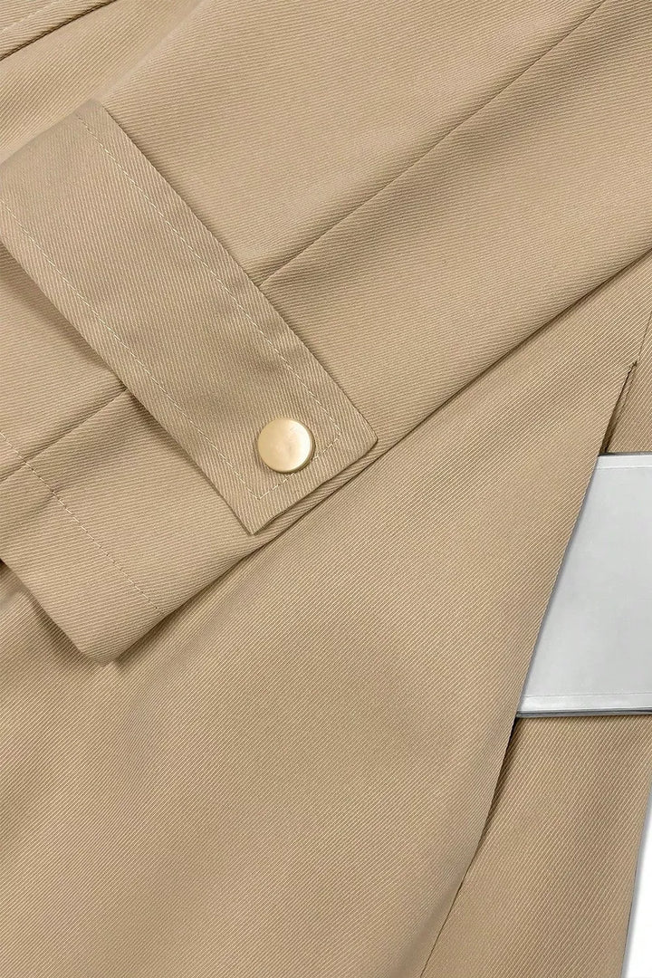 Wide lapel belted trench coat with epaulette tabs