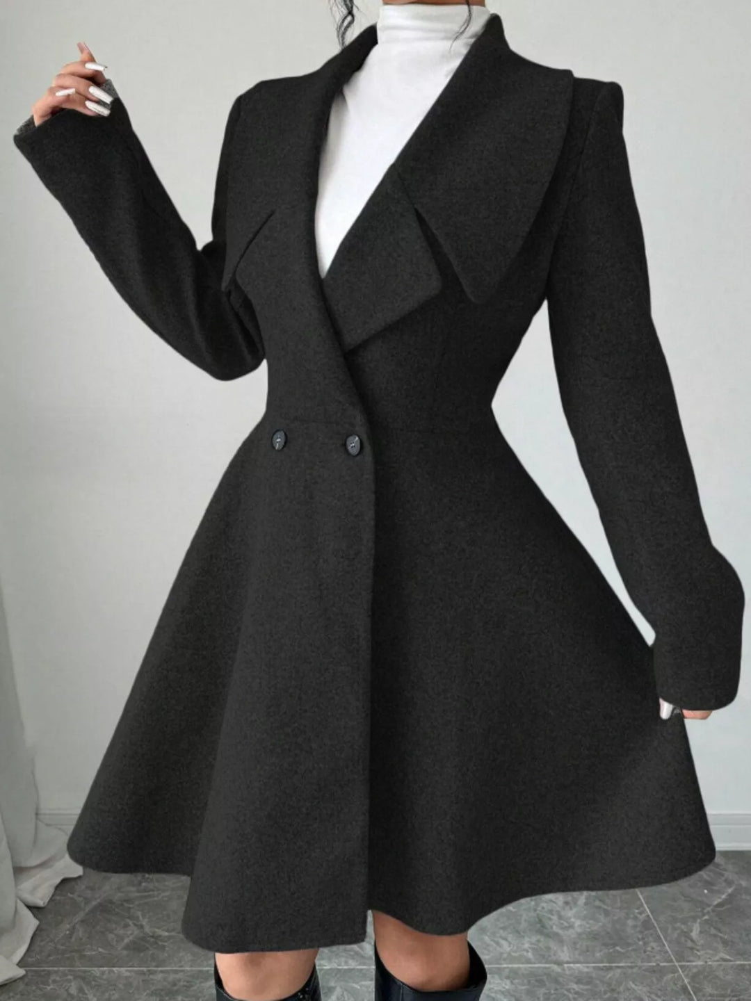 Black Double-breasted notch lapel fit and flare coat