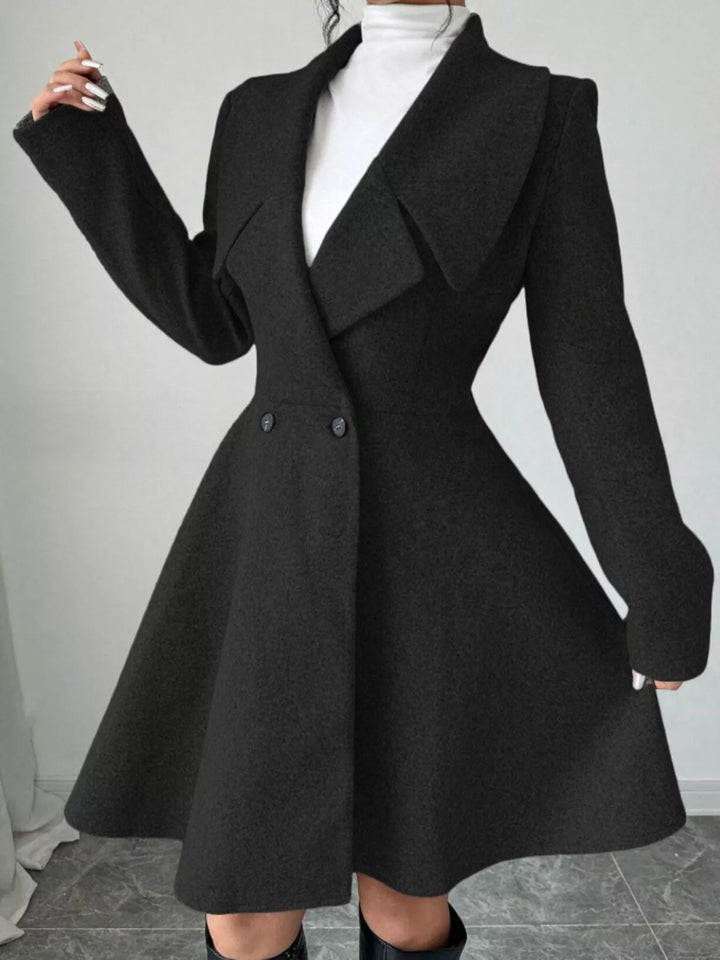 Black Double-breasted notch lapel fit and flare coat