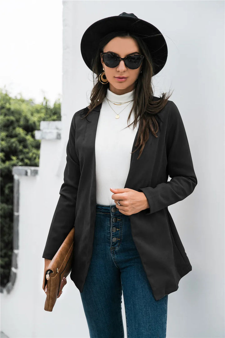 Black Open front shawl collar longline blazer