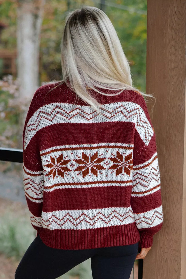 Snowflake Fair Isle zip-up knit cardigan with mock neck