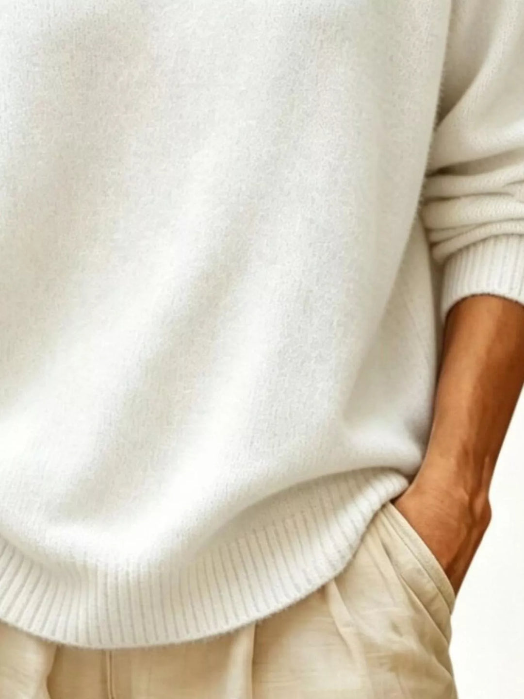 Soft brushed knit sweater with ribbed cuffs and drop shoulders