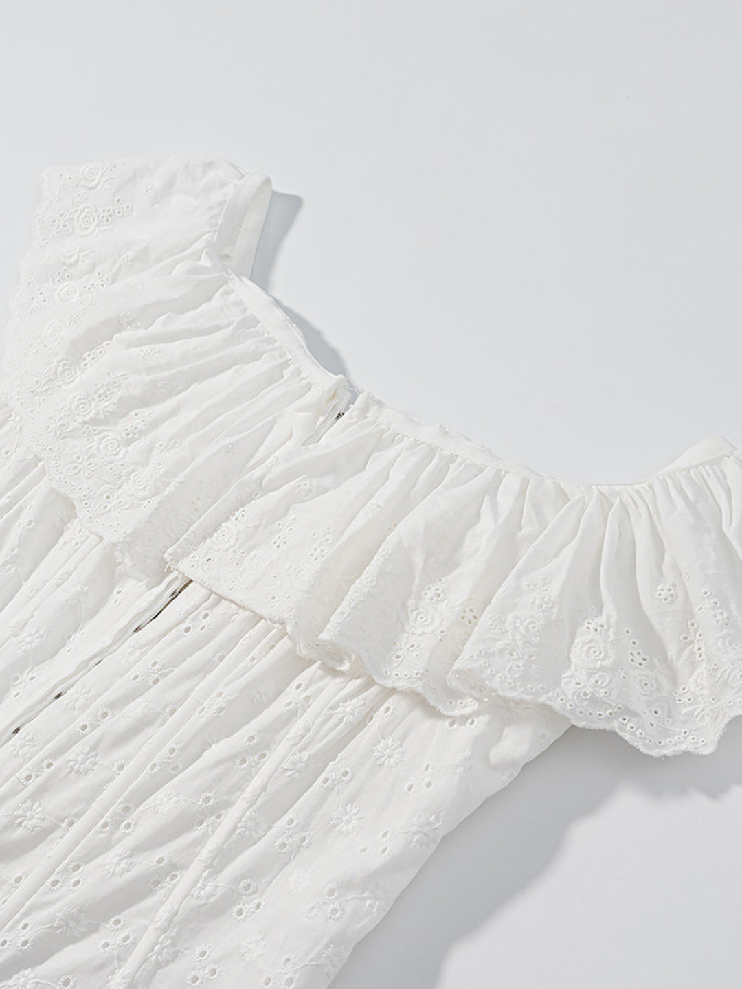 Eyelet ruffle-trim corset tank top with lace-up back