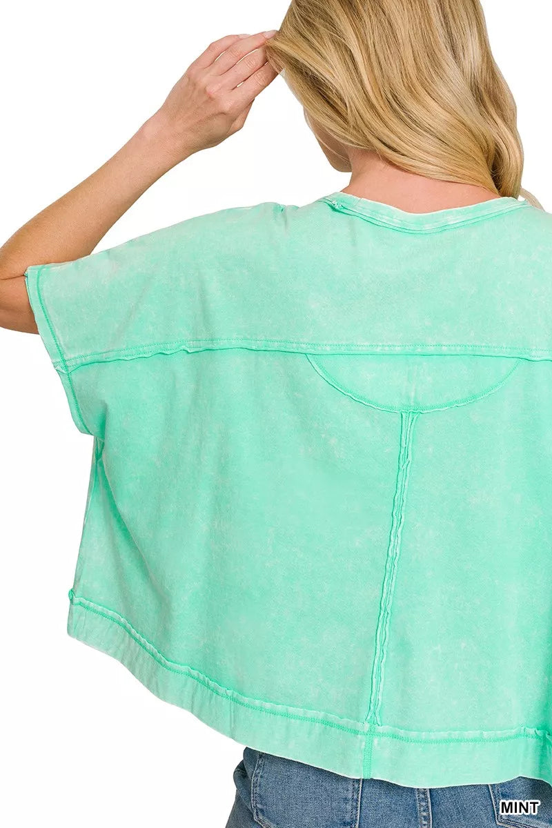 Acid-wash oversized short sleeve tee with chest pocket
