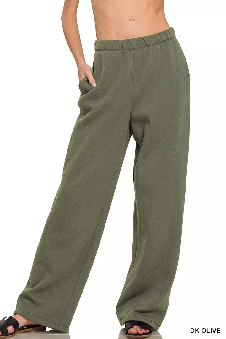 DK OLIVE Wide-leg fleece sweatpants with drawstring and pockets