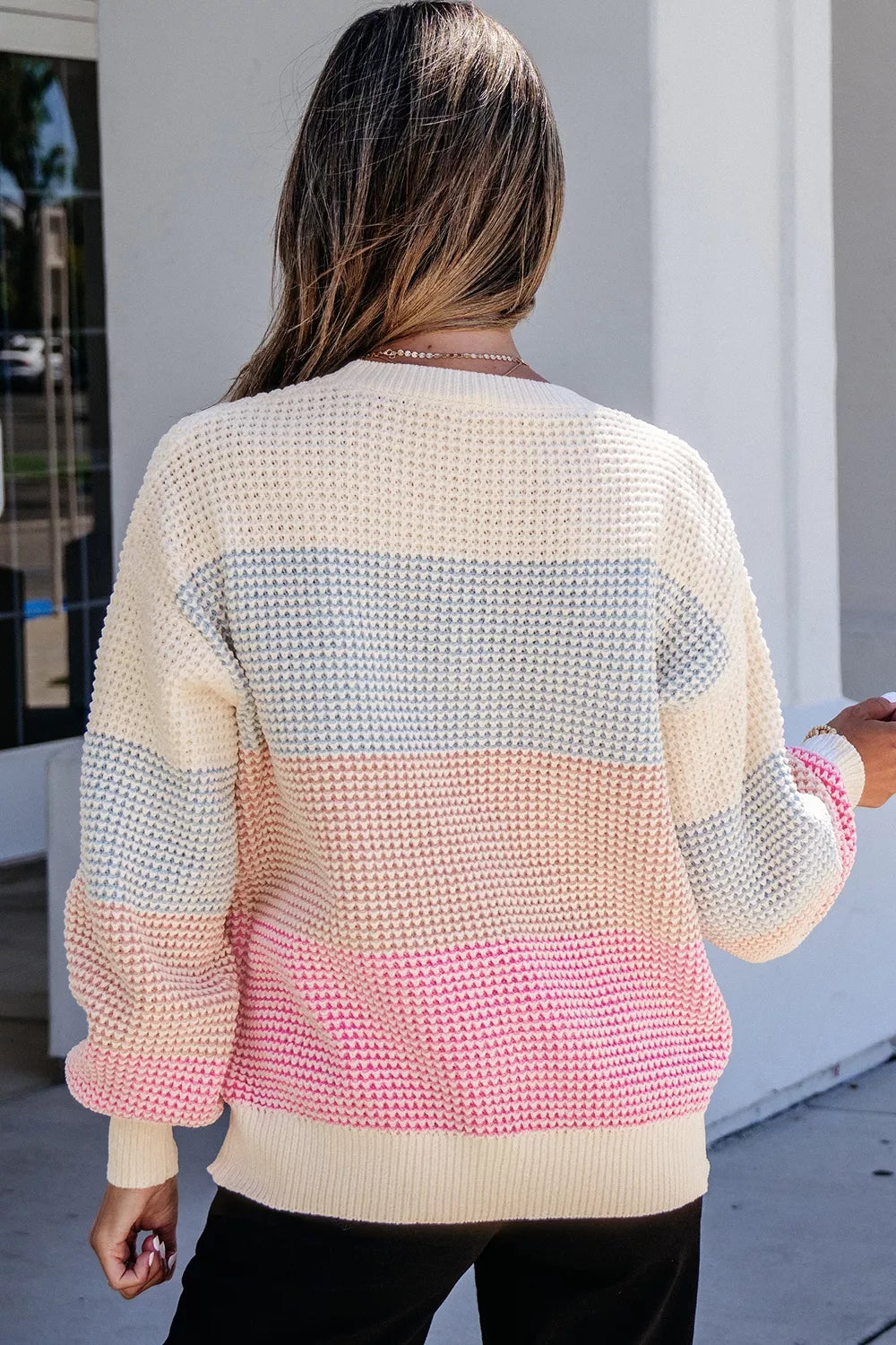 Color block waffle knit drop shoulder sweater