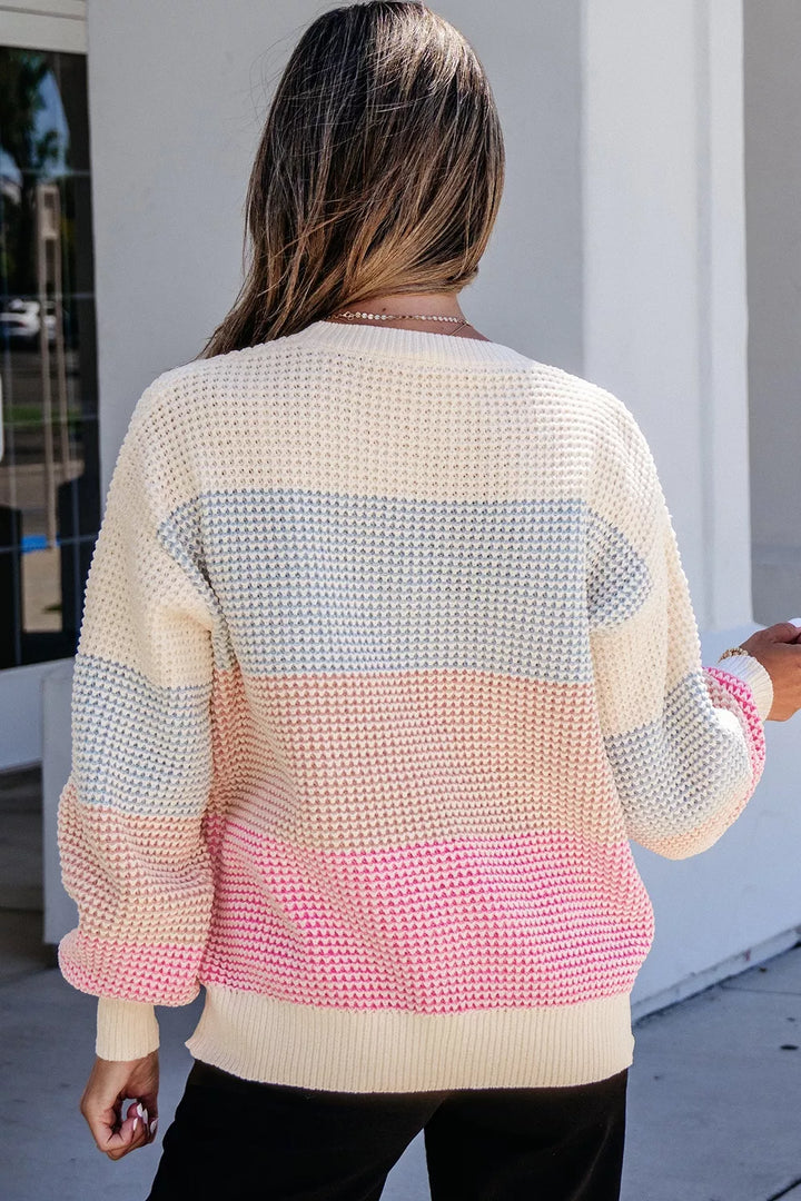 Color block waffle knit drop shoulder sweater