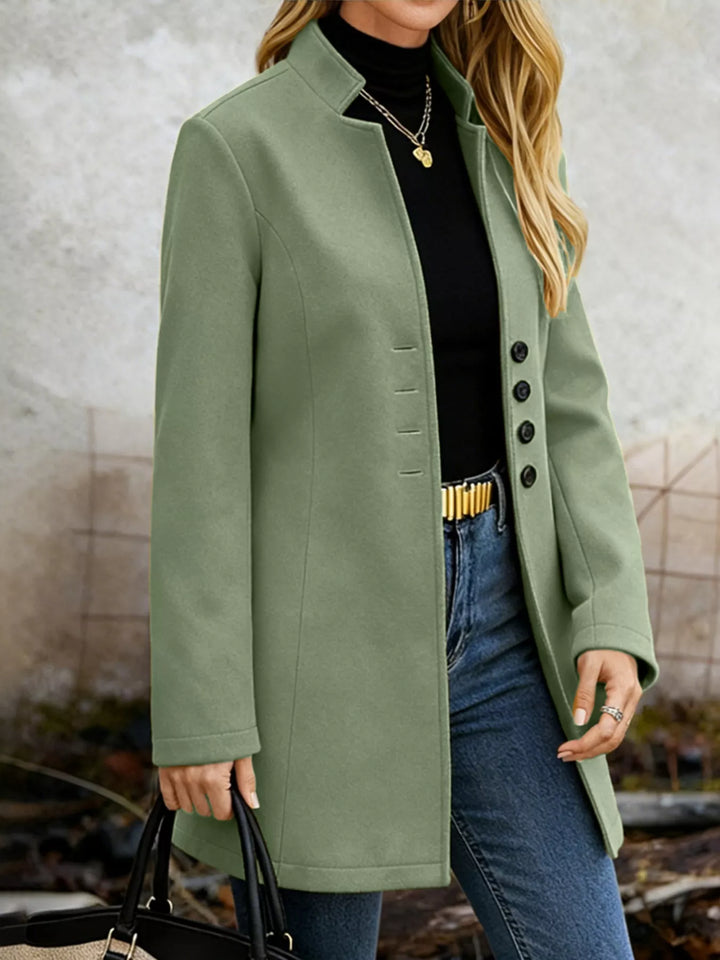 Single-breasted stand-collar longline coat