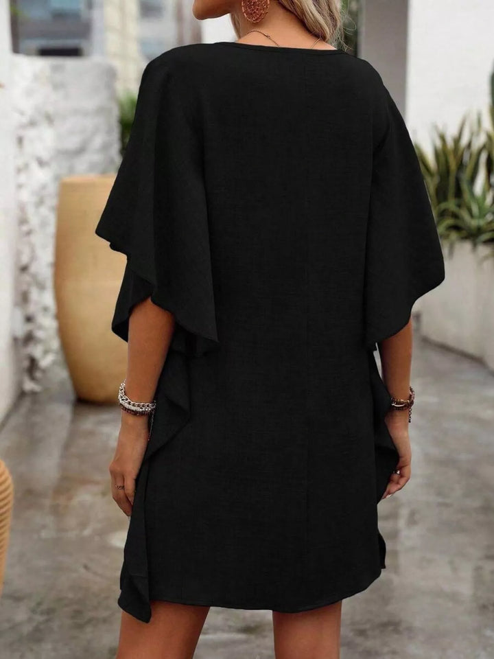 Flutter sleeve V-neck relaxed mini shift dress