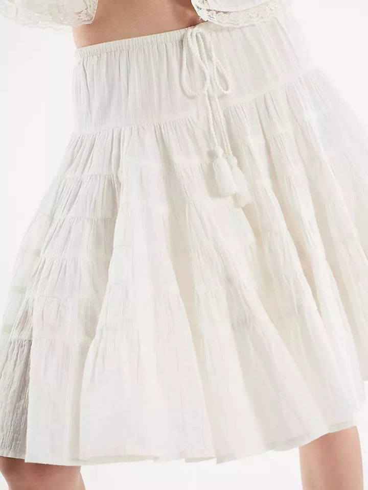 Tiered ruffle mini skirt with drawstring waist