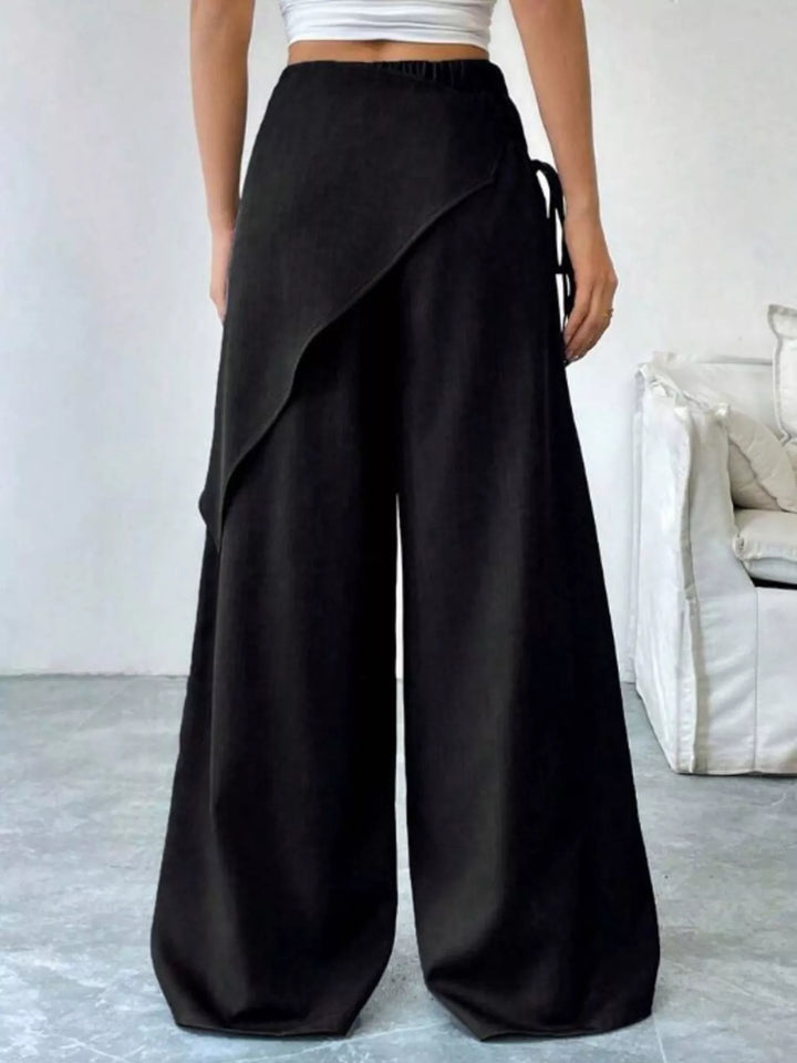 High-rise wrap-front wide-leg pants with drawstring tie