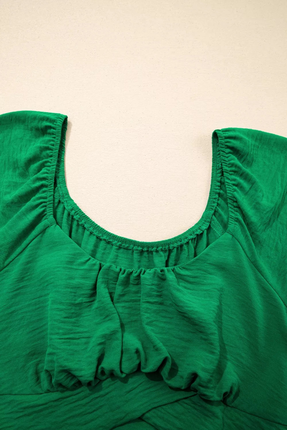 Ruched square-neck peplum top with crossed waist and tied back