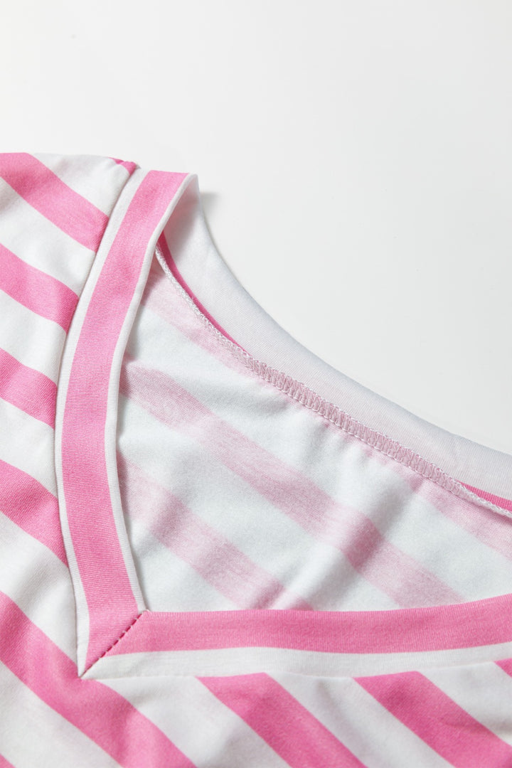 Striped V-neck tee with chest patch pocket