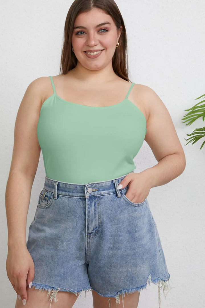 Round neck slim cami tank with spaghetti straps