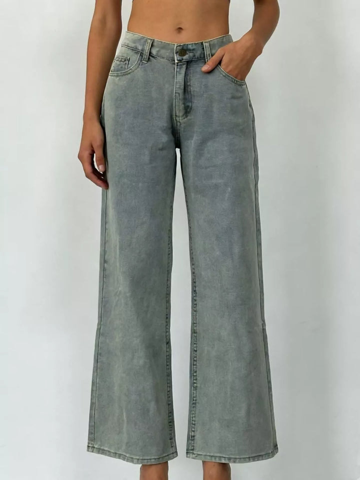 Light Blue High-rise wide-leg jeans in faded mid-wash denim