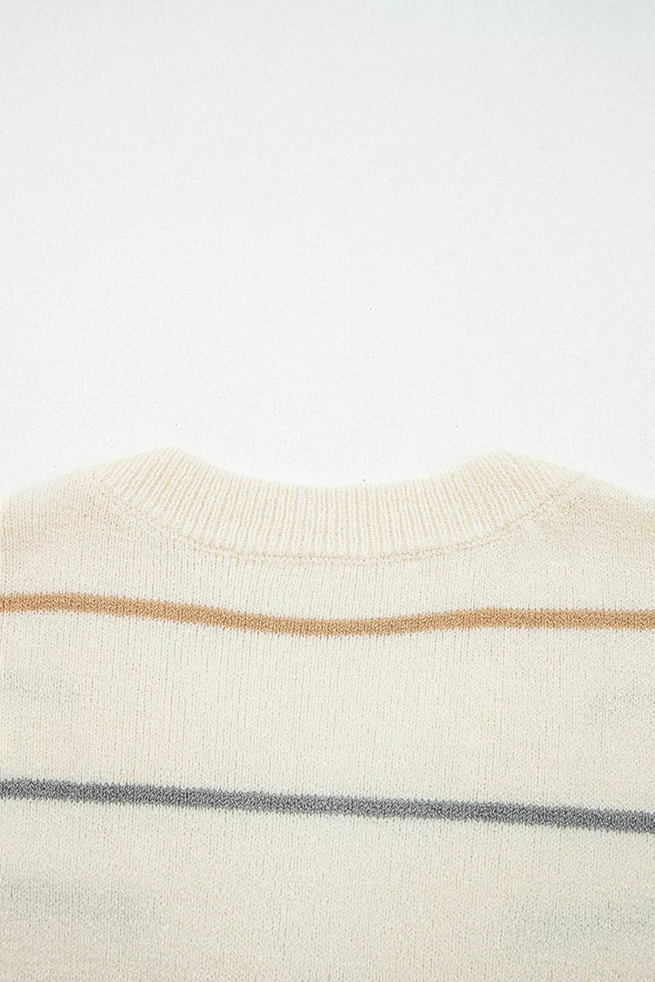 Striped knit button-front cardigan with V-neck
