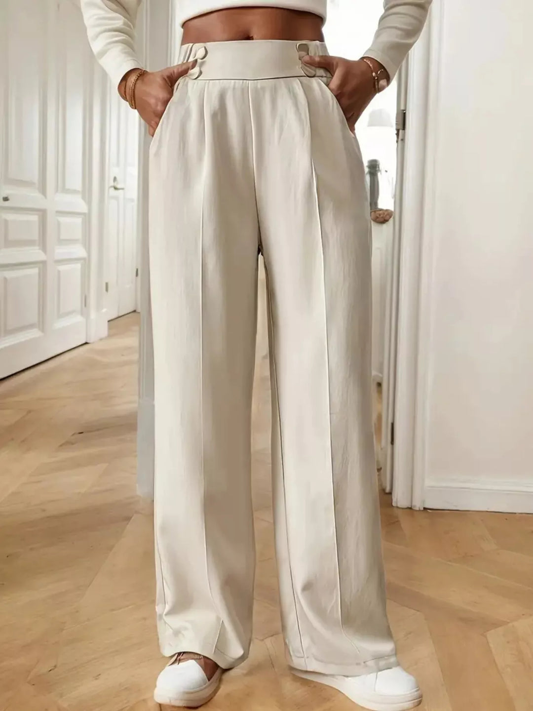 Apricot Full Size High-Waisted Wide-Leg Pants Plus Size