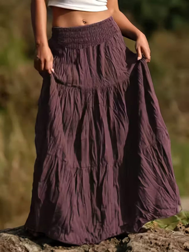 Red Tiered boho maxi skirt with smocked waistband