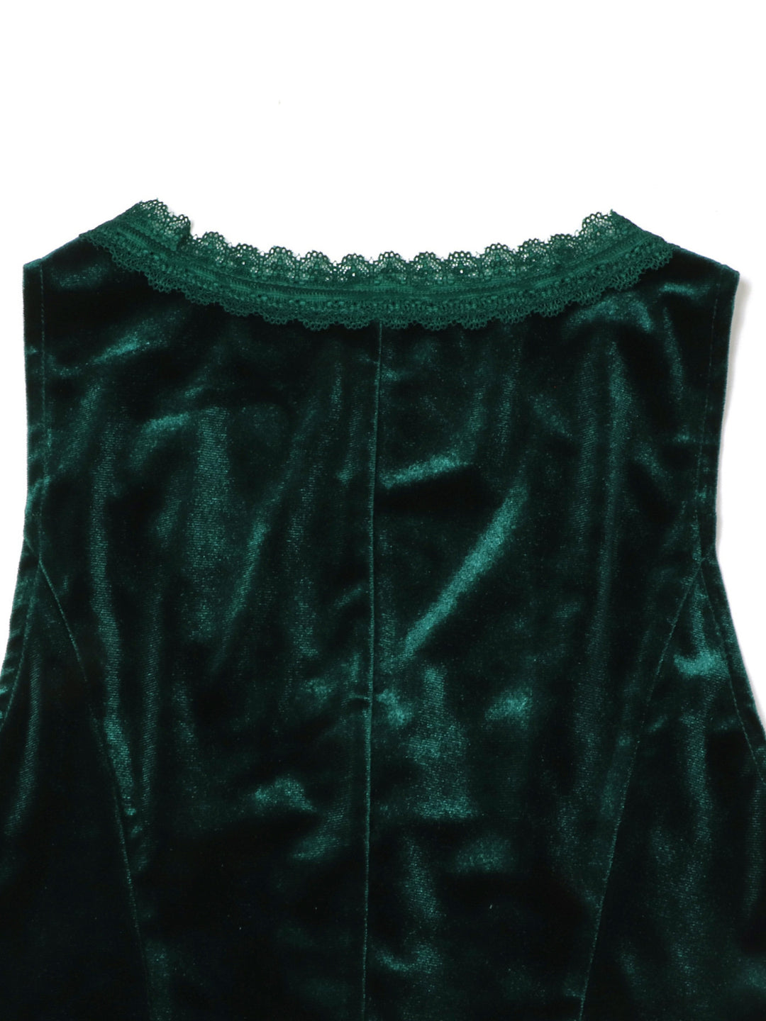 Lace-trim velvet vest top with gold buttons