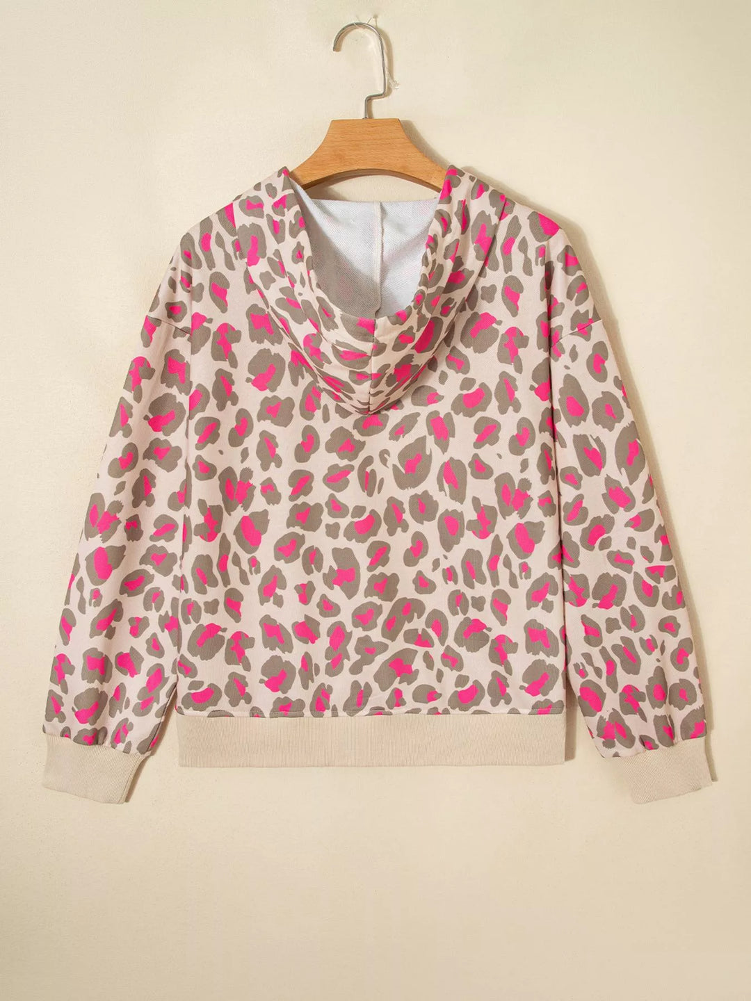 Leopard print zip-up hoodie with drawstring hood