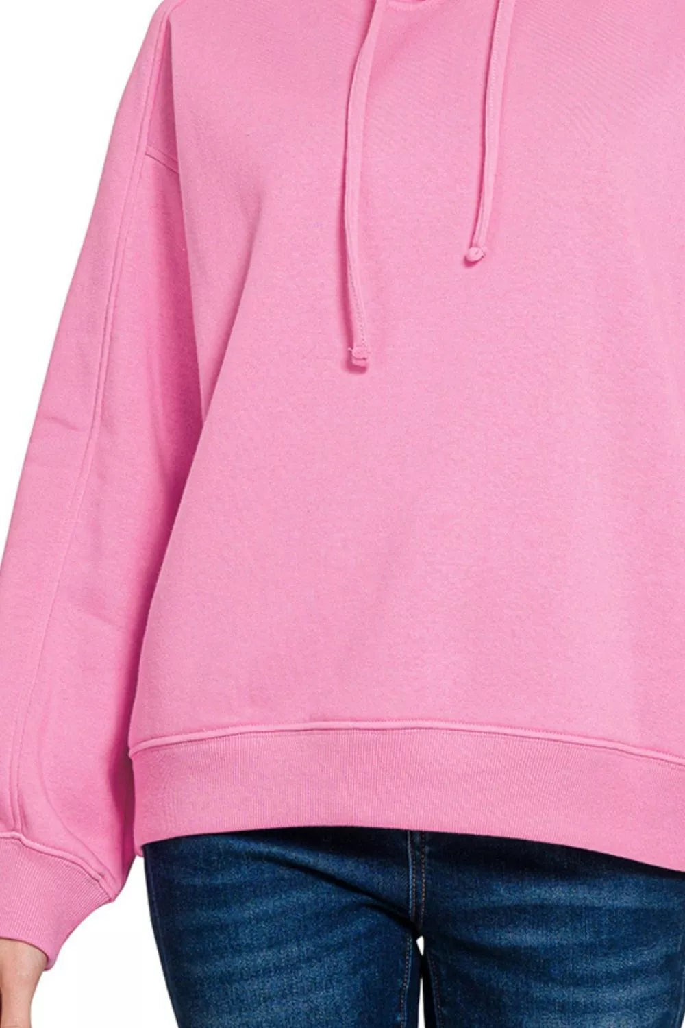 Oversized drawstring fleece pullover hoodie with ribbed cuffs