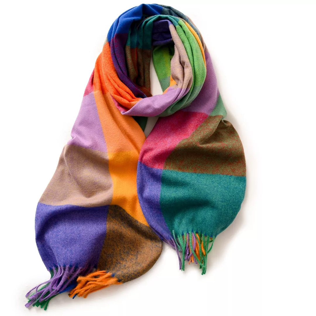 Style B Oversized plaid blanket scarf with fringe trim
