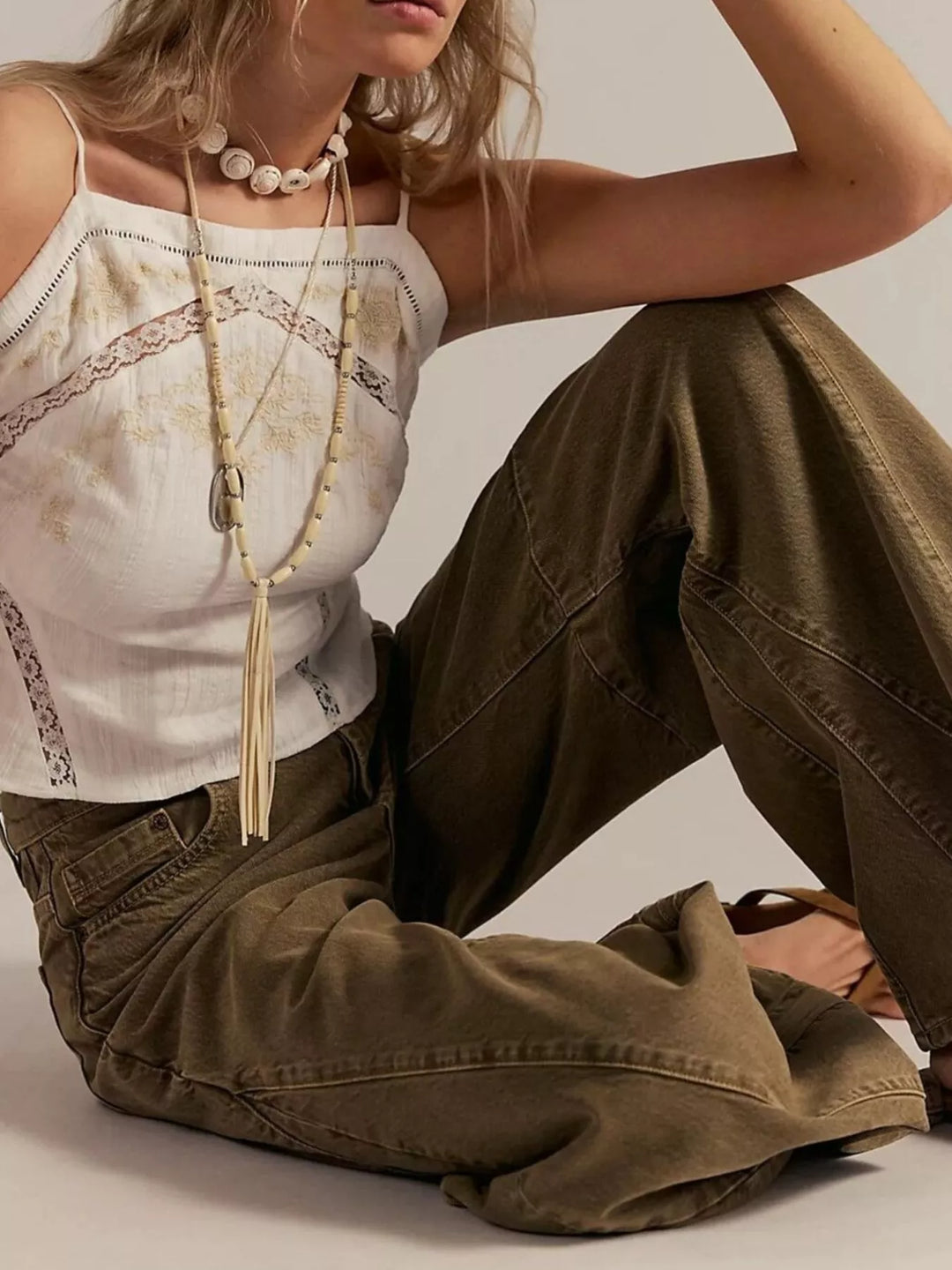 High-rise wide leg balloon jeans with paneled knee seam