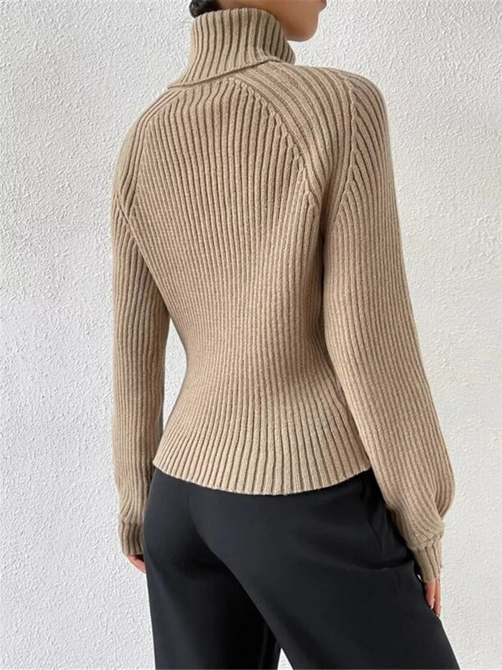Ribbed knit turtleneck sweater with fitted long sleeves