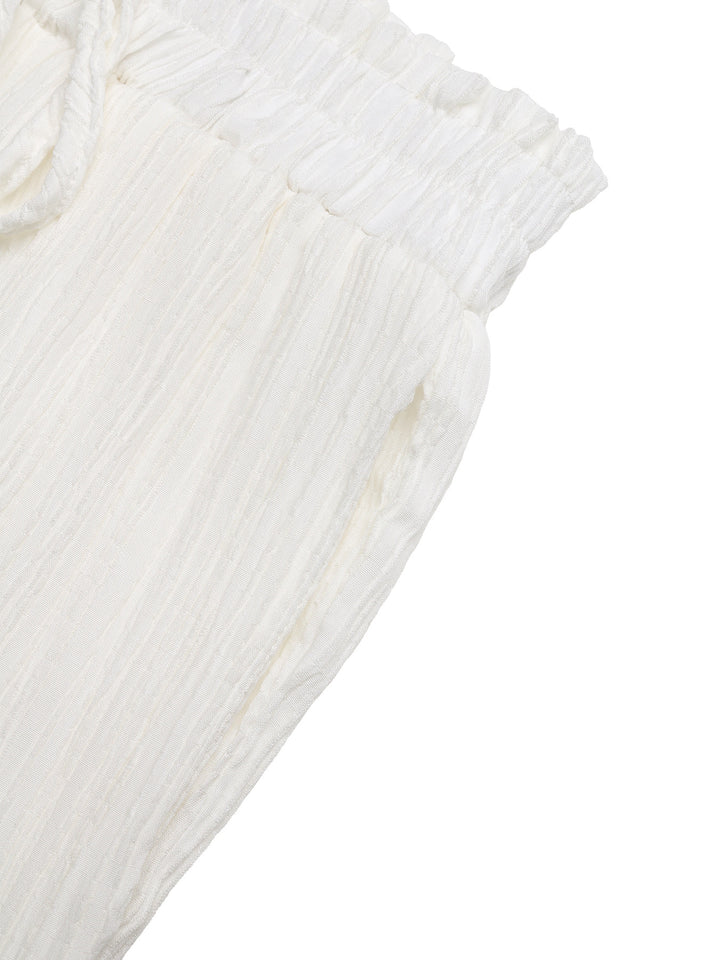 Crinkle wide-leg drawstring pants with lace trim hem