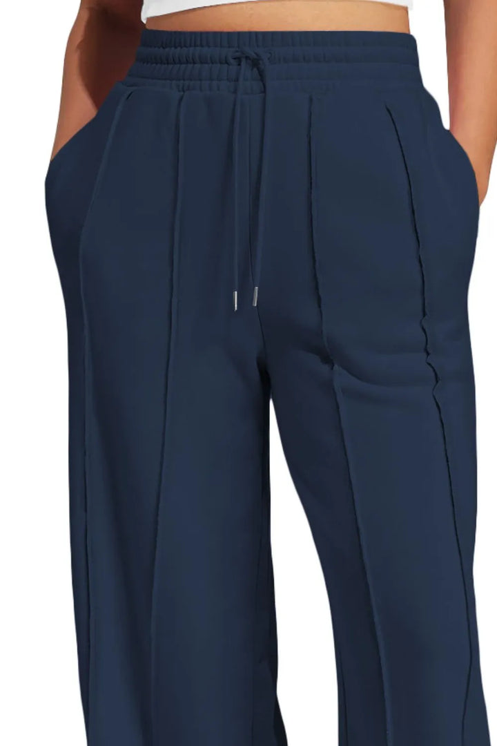 Drawstring high-rise wide-leg sweatpants with front seam