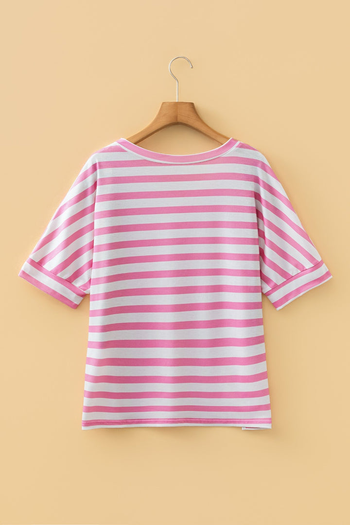 Striped V-neck tee with chest patch pocket