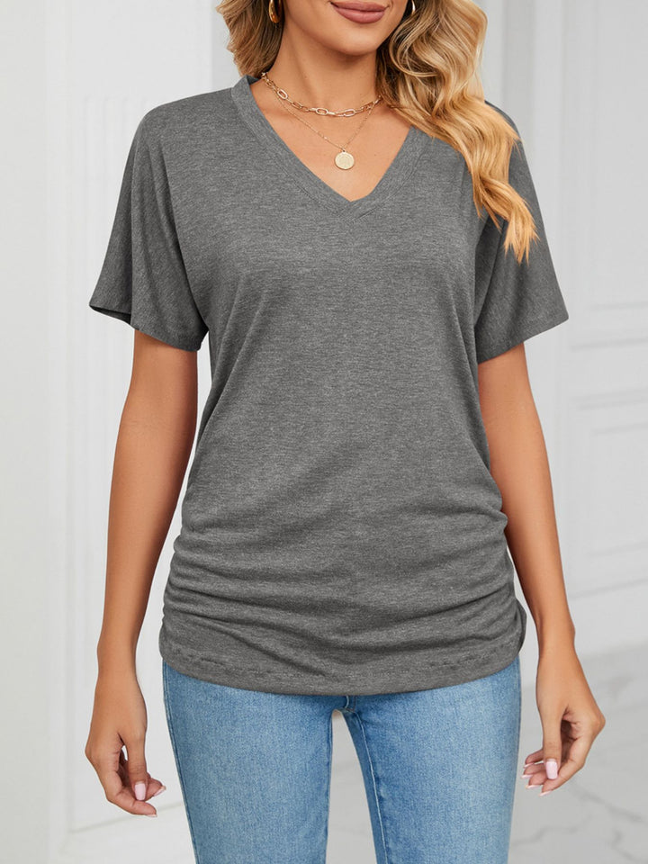 Relaxed V-neck short sleeve tee with drop shoulders