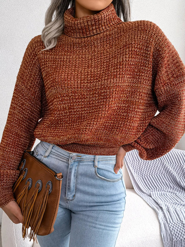 Waffle knit turtleneck sweater with dropped shoulders
