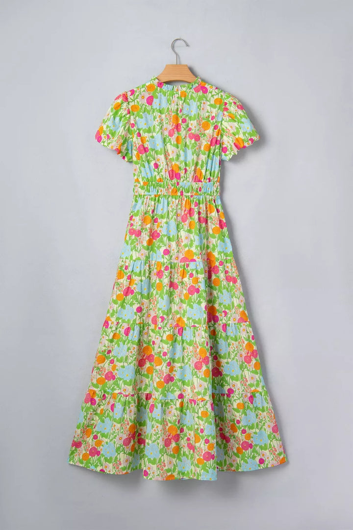 Tiered floral cotton maxi dress with puff sleeves