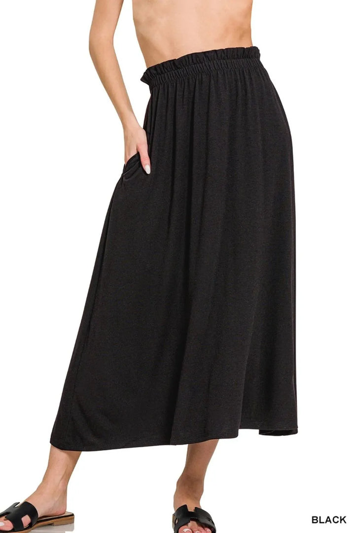 Paperbag waist midi skirt with side pockets