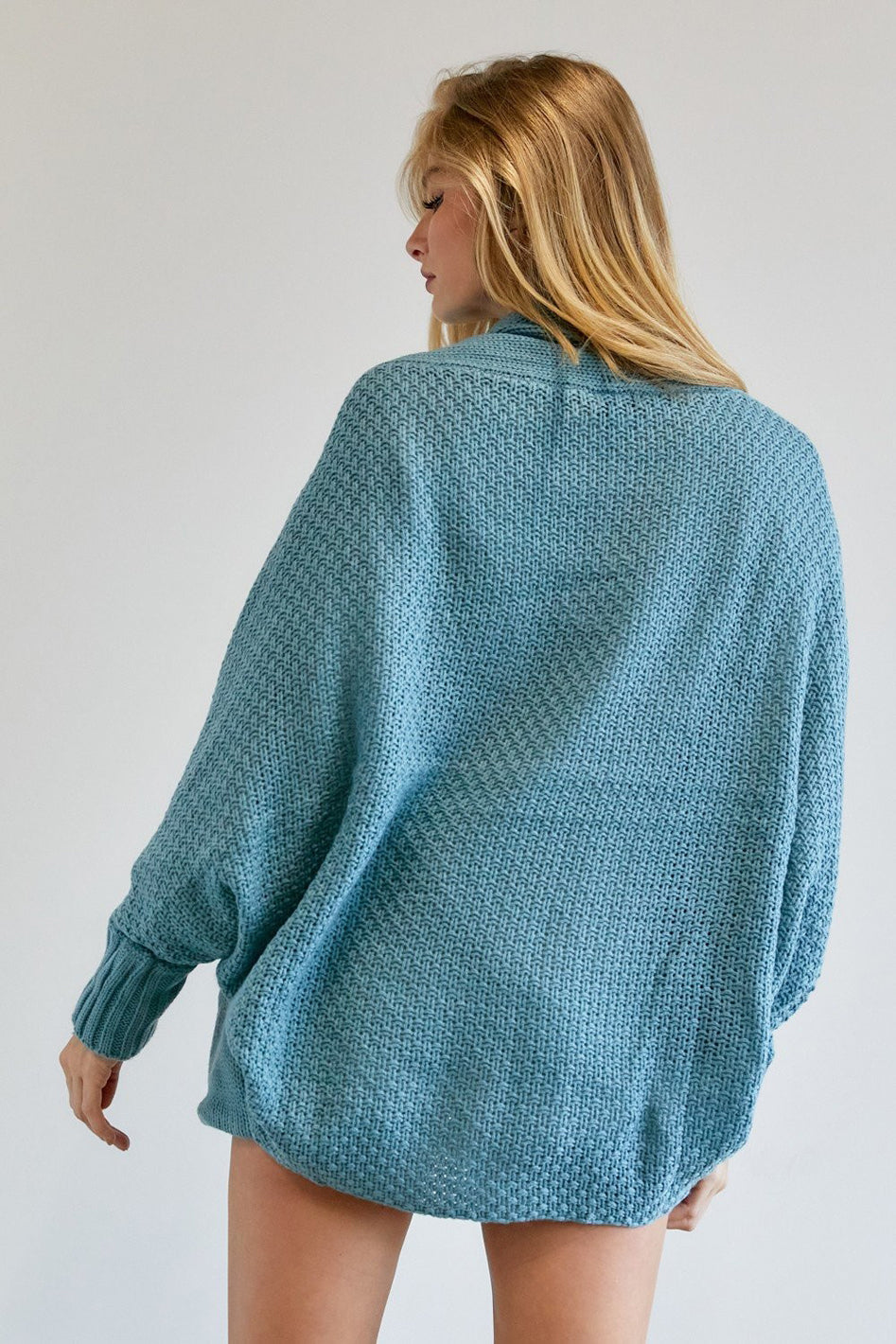 Pattern Knit Dolman Sleeve Solid Slouch Cardigan - Azoroh