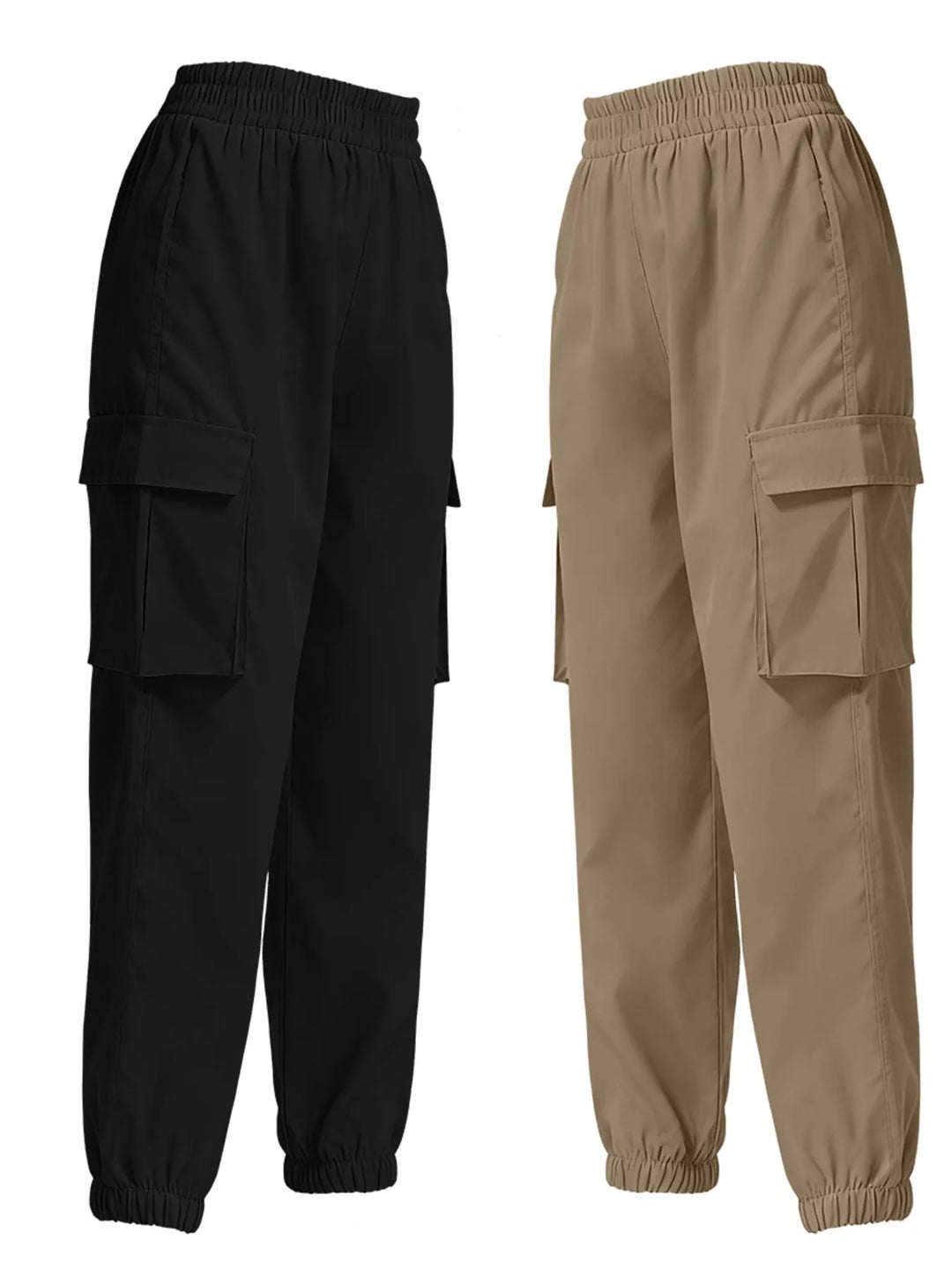 Elastic waist cargo jogger pants with flap pockets, 2-piece set