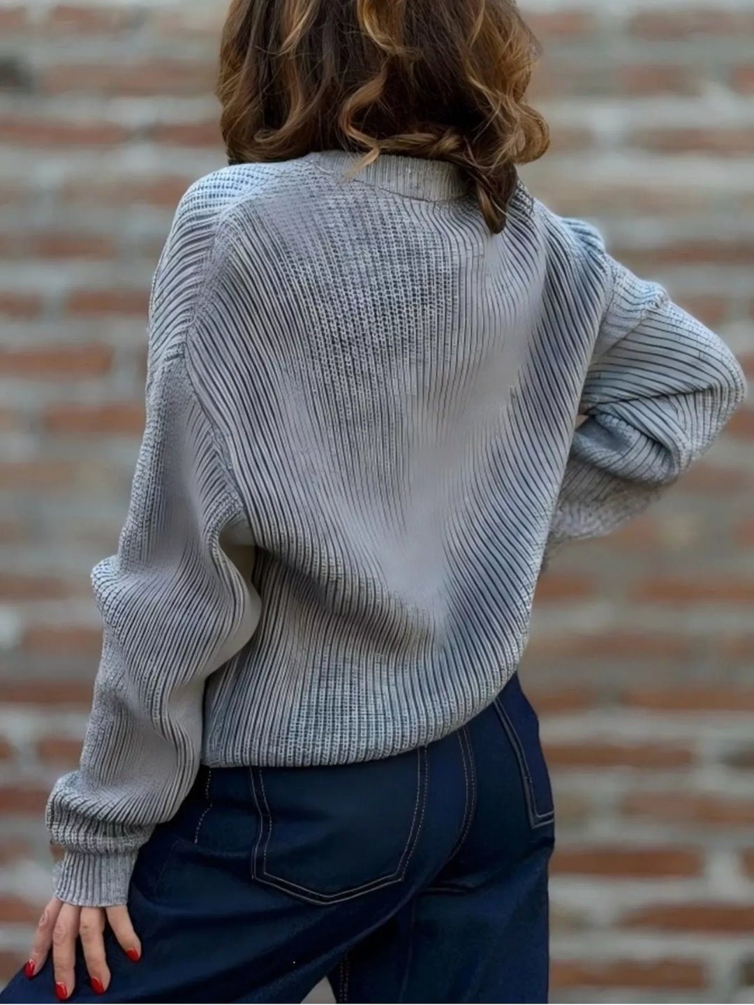 Ribbed knit V-neck button-front cardigan with gold buttons
