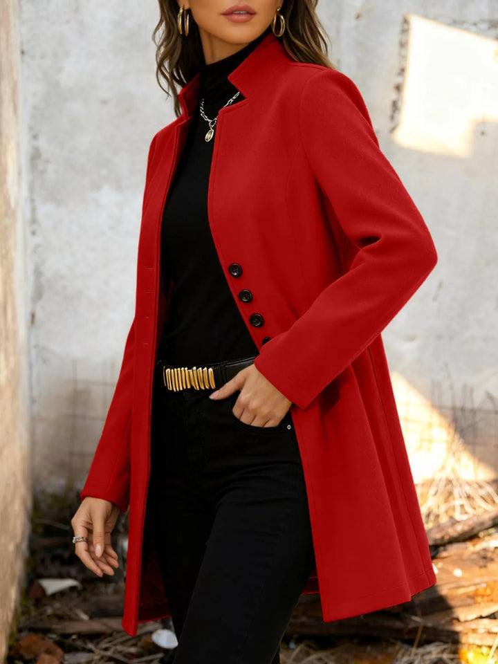 Single-breasted stand-collar longline coat