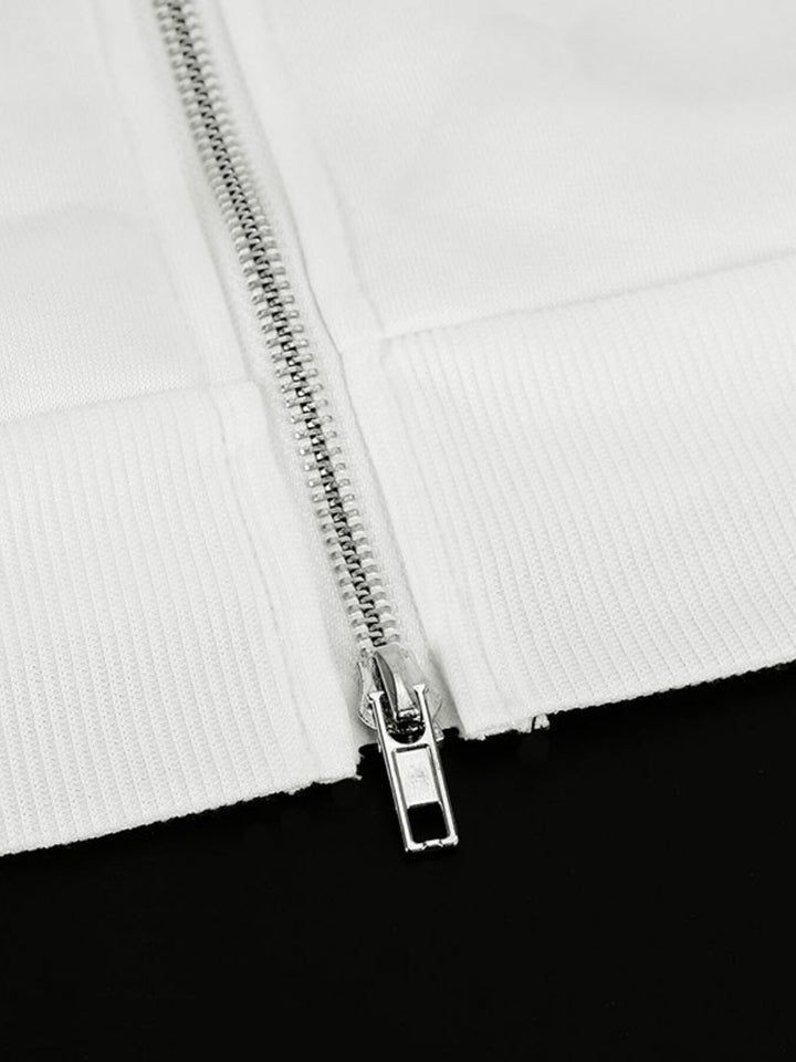 Zip-up hoodie with striped sleeves and bow detail