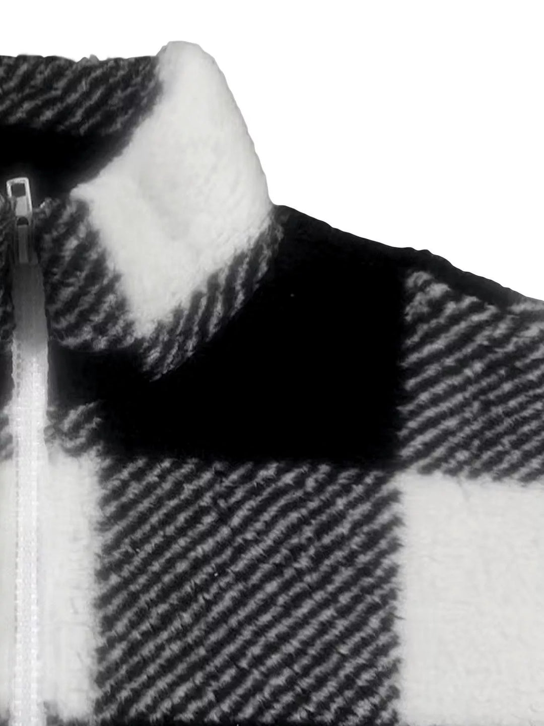 Plaid sherpa quarter-zip pullover with front pocket