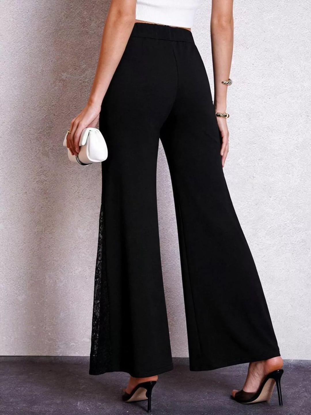 High-rise flare pants with sheer lace side panels